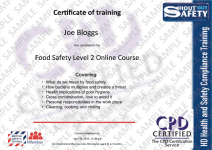 Food Hygiene and Food Safety Level 2 course - Food hygiene certificate example